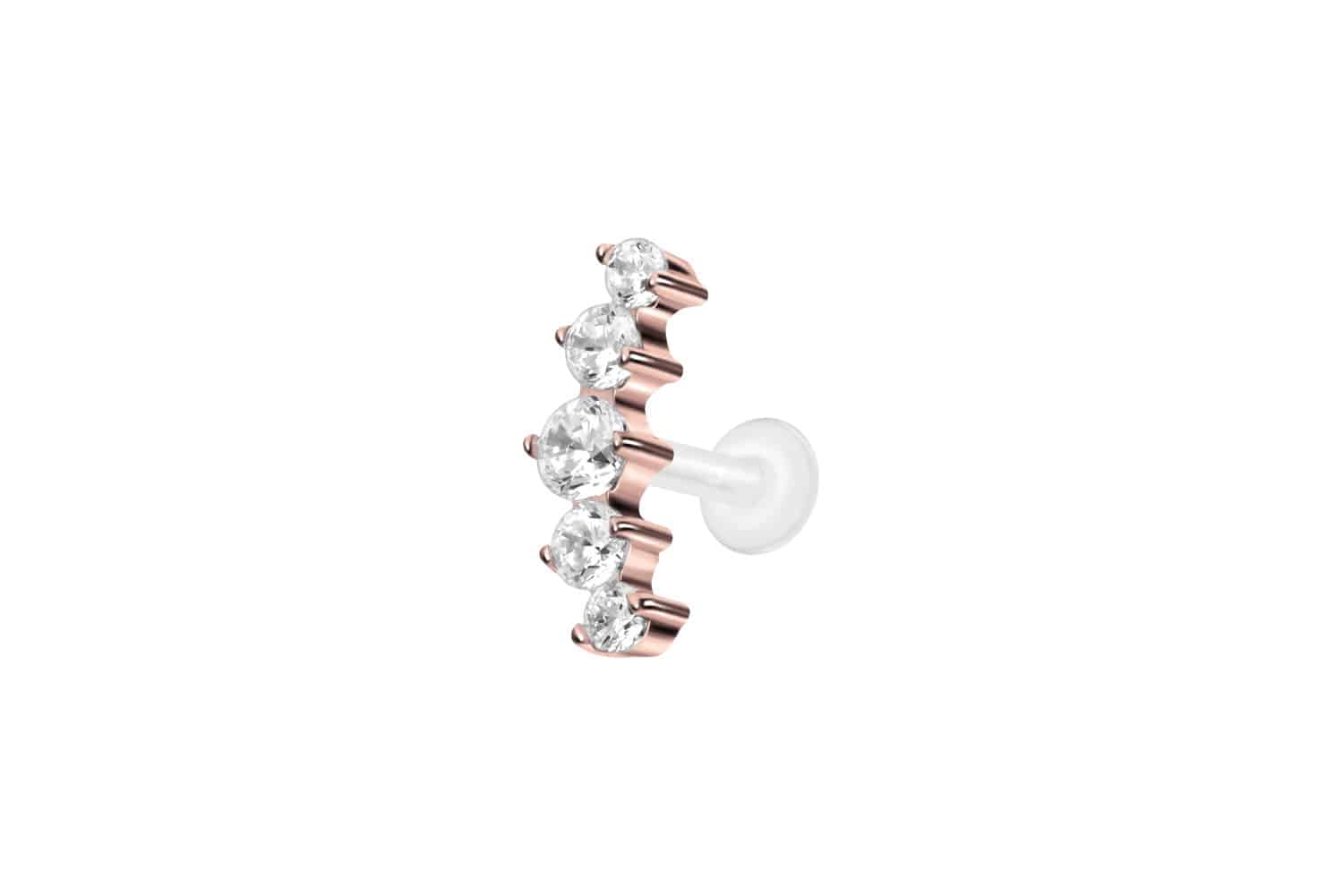 PTFE Labret Piercing mit Innengewinde + Titan-Aufsatz 5 EINGEFASSTE KRISTALLE